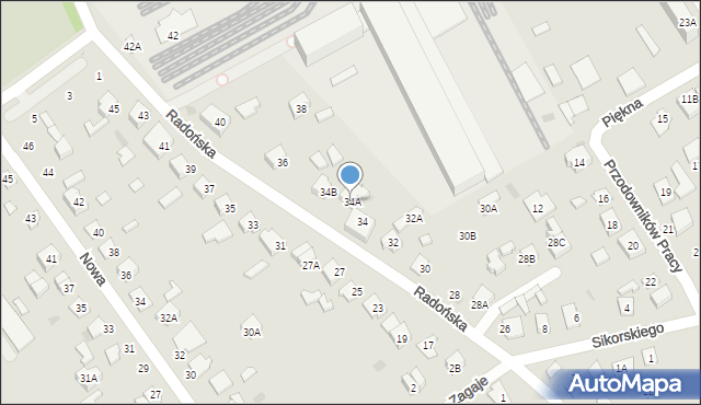Grodzisk Mazowiecki, Radońska, 34A, mapa Grodzisk Mazowiecki