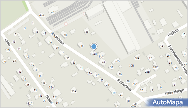 Grodzisk Mazowiecki, Radońska, 34B, mapa Grodzisk Mazowiecki