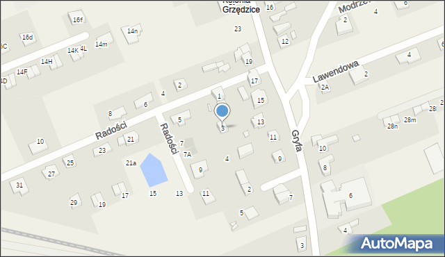 Grzędzice, Radości, 3, mapa Grzędzice