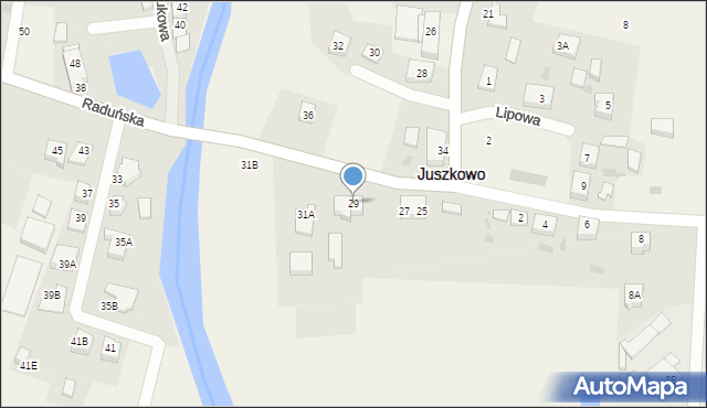 Juszkowo, Raduńska, 29, mapa Juszkowo
