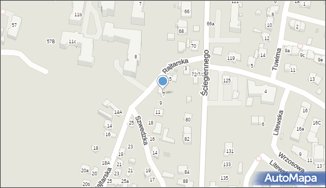 Kielce, Rajtarska, 7, mapa Kielc