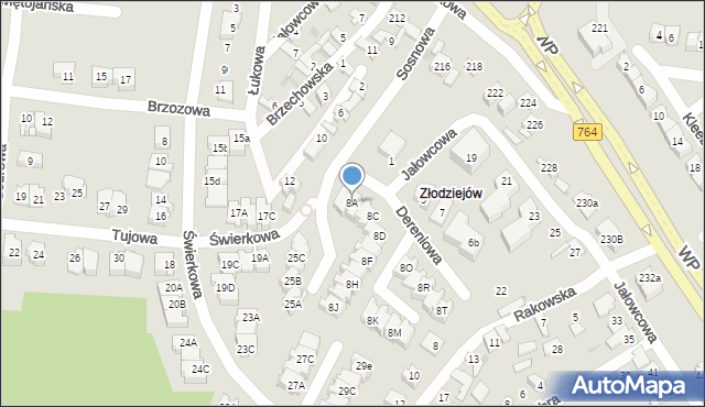 Kielce, Rakowska, 8A, mapa Kielc