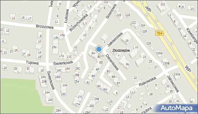 Kielce, Rakowska, 8C, mapa Kielc