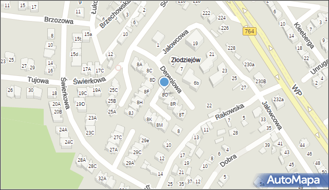 Kielce, Rakowska, 8O, mapa Kielc