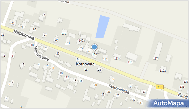 Kornowac, Raciborska, 109, mapa Kornowac