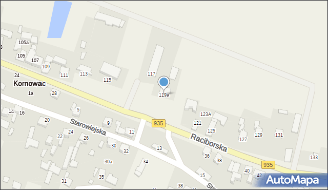 Kornowac, Raciborska, 119a, mapa Kornowac
