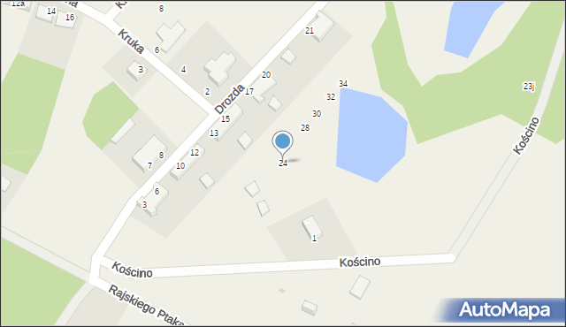 Kościno, Rajskiego Ptaka, 24, mapa Kościno