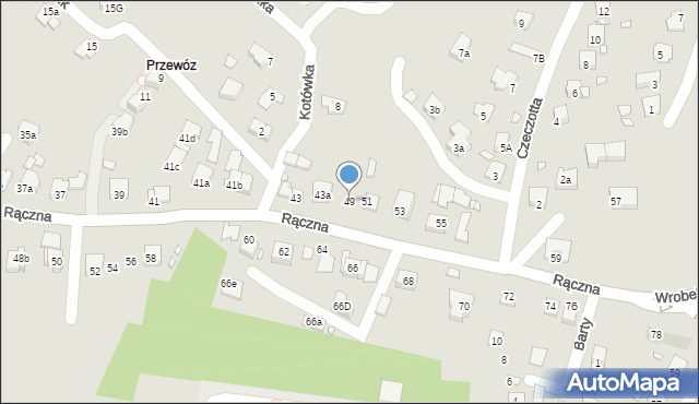 Kraków, Rączna, 49, mapa Krakowa