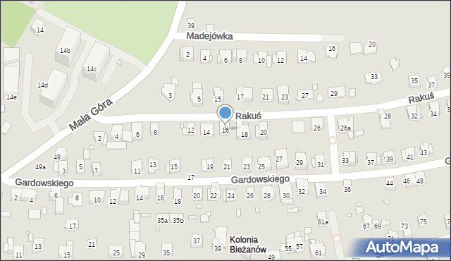 Kraków, Rakuś, 16, mapa Krakowa