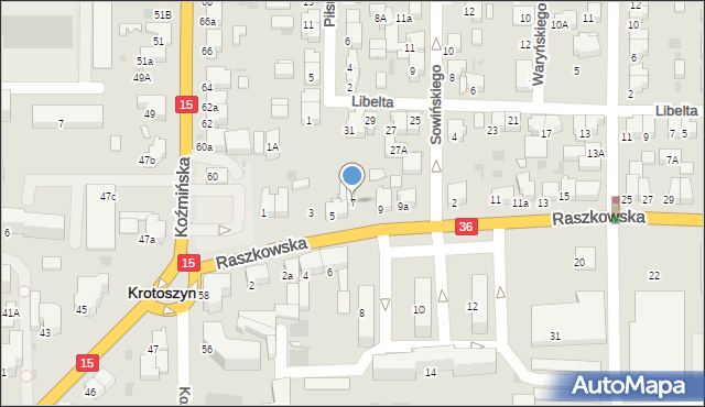 Krotoszyn, Raszkowska, 7, mapa Krotoszyna
