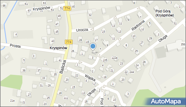 Kryspinów, Radosna, 5, mapa Kryspinów