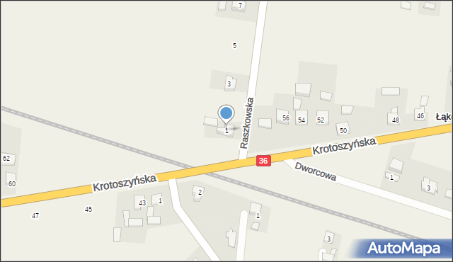 Łąkociny, Raszkowska, 1, mapa Łąkociny