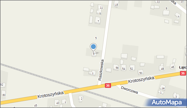 Łąkociny, Raszkowska, 3, mapa Łąkociny