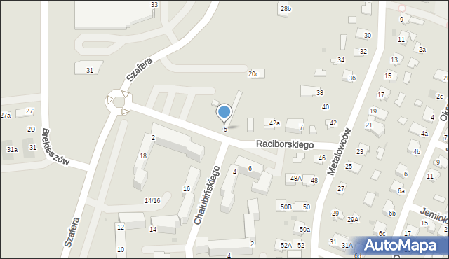 Mielec, Raciborskiego, 5, mapa Mielca