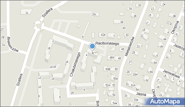 Mielec, Raciborskiego, 6, mapa Mielca