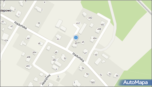 Niestępowo, Raduńska, 43, mapa Niestępowo