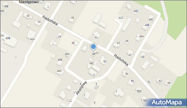 Niestępowo, Raduńska, 48, mapa Niestępowo
