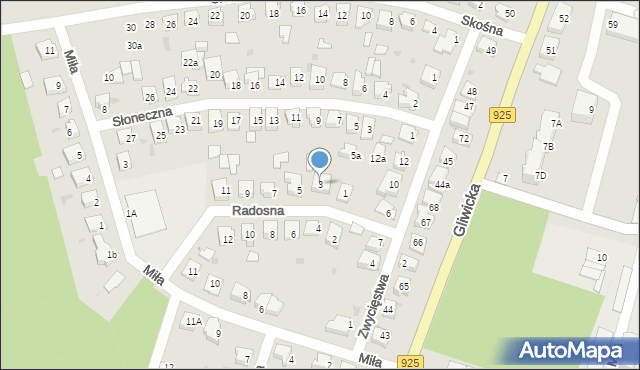 Orzesze, Radosna, 3, mapa Orzesze