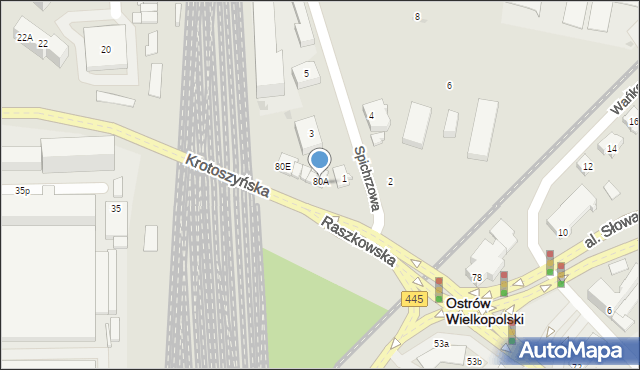 Ostrów Wielkopolski, Raszkowska, 80a, mapa Ostrów Wielkopolski