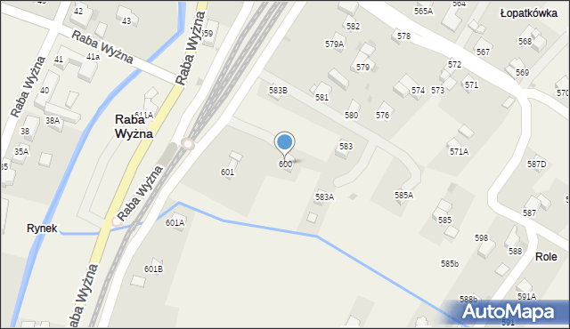 Raba Wyżna, Raba Wyżna, 600, mapa Raba Wyżna