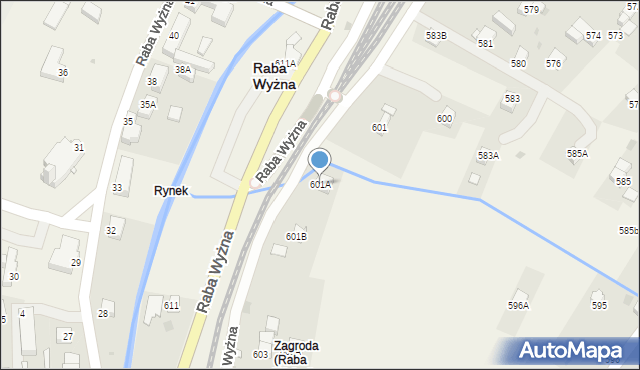 Raba Wyżna, Raba Wyżna, 601A, mapa Raba Wyżna