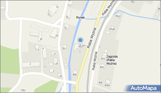 Raba Wyżna, Raba Wyżna, 611, mapa Raba Wyżna