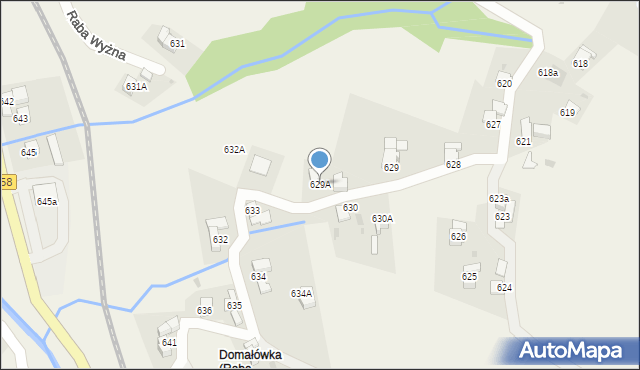 Raba Wyżna, Raba Wyżna, 629A, mapa Raba Wyżna