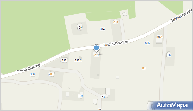 Raciechowice, Raciechowice, 281, mapa Raciechowice