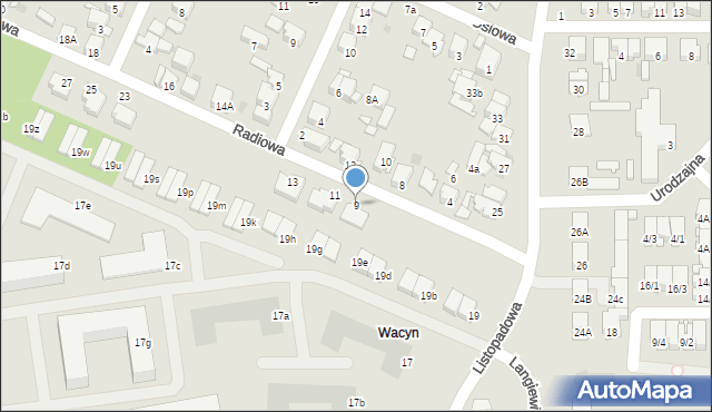 Radom, Radiowa, 9, mapa Radomia