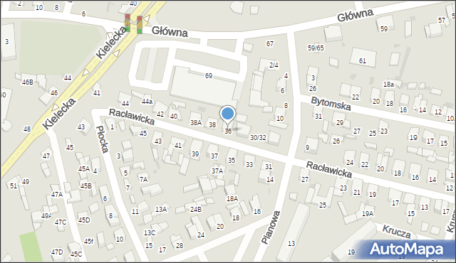 Radom, Racławicka, 36, mapa Radomia
