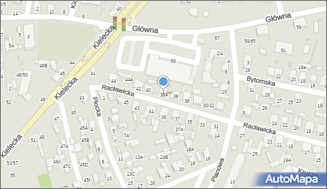 Radom, Racławicka, 38A, mapa Radomia