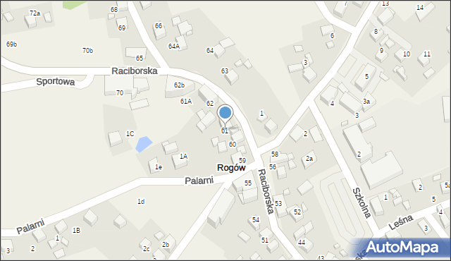 Rogów, Raciborska, 61, mapa Rogów