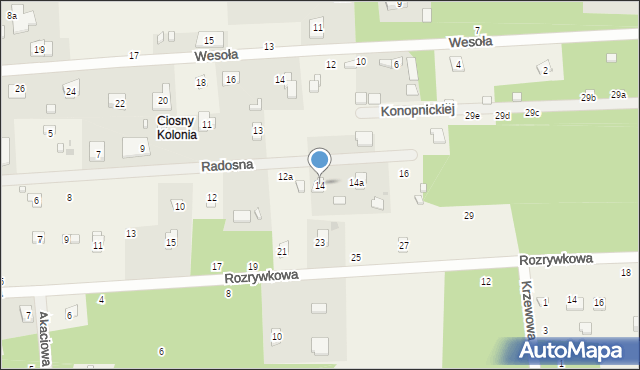 Rosanów, Radosna, 14, mapa Rosanów