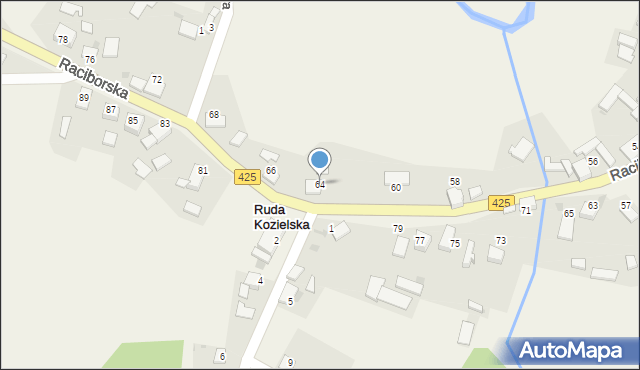 Ruda Kozielska, Raciborska, 64, mapa Ruda Kozielska