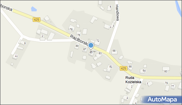 Ruda Kozielska, Raciborska, 85, mapa Ruda Kozielska