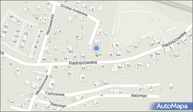 Ruda Śląska, Radoszowska, 58, mapa Rudy Śląskiej