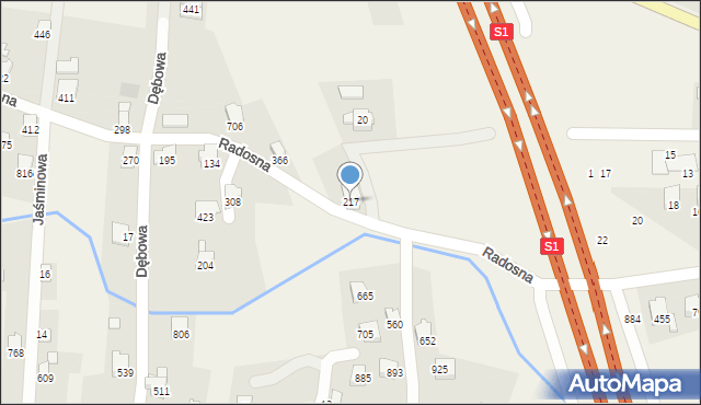 Rybarzowice, Radosna, 217, mapa Rybarzowice