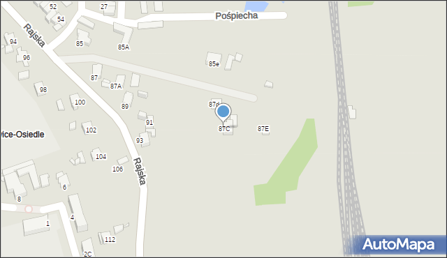 Rybnik, Rajska, 87C, mapa Rybnika