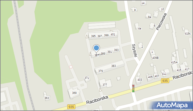 Rydułtowy, Raciborska, 387, mapa Rydułtowy