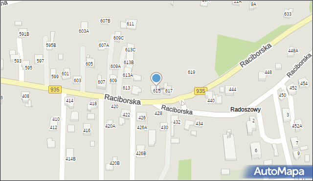 Rydułtowy, Raciborska, 615, mapa Rydułtowy