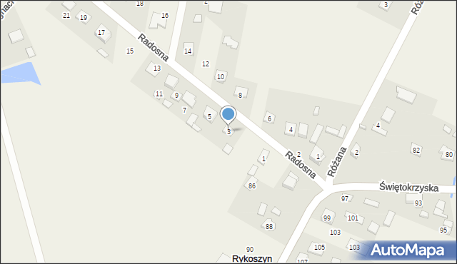 Rykoszyn, Radosna, 3, mapa Rykoszyn