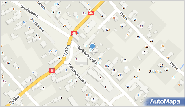 Sidzina, Radziechowska, 15, mapa Sidzina