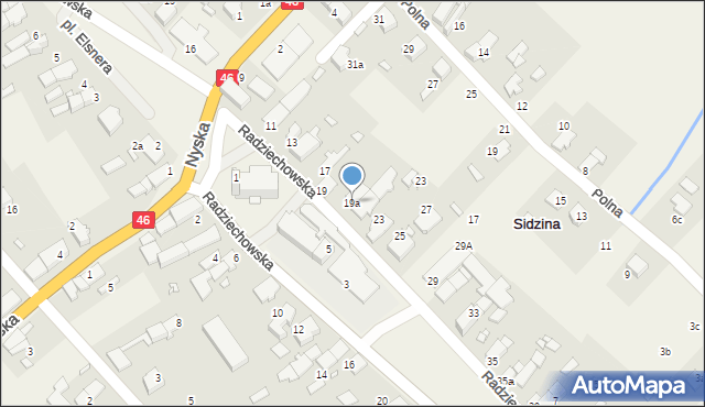 Sidzina, Radziechowska, 19a, mapa Sidzina