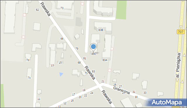 Skierniewice, Rawska, 83C, mapa Skierniewic