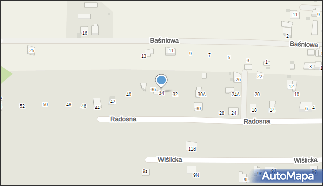 Skoczów, Radosna, 34, mapa Skoczów
