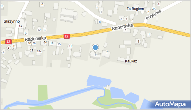 Skrzynno, Radomska, 9, mapa Skrzynno