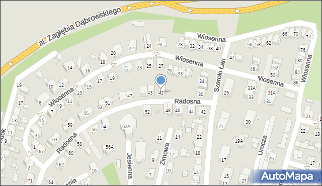 Sosnowiec, Radosna, 41, mapa Sosnowca