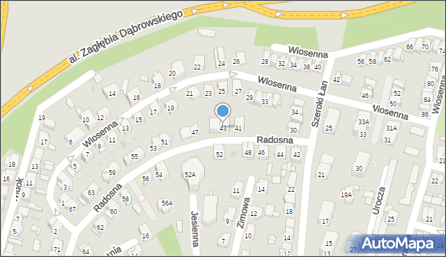 Sosnowiec, Radosna, 43, mapa Sosnowca