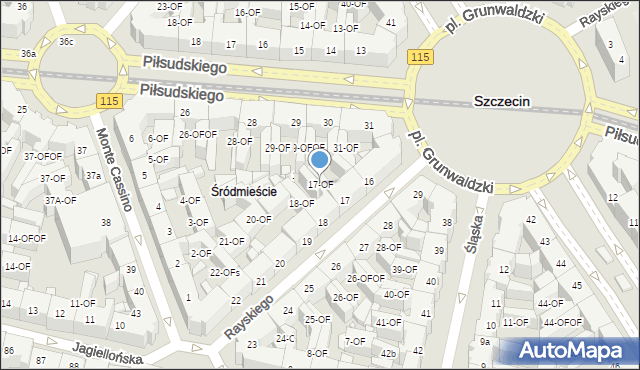 Szczecin, Rayskiego Ludomiła, gen., 17-OF, mapa Szczecina