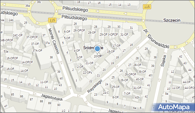 Szczecin, Rayskiego Ludomiła, gen., 20-OF, mapa Szczecina
